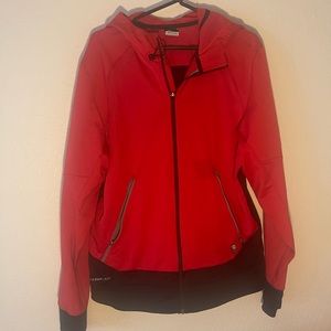 Nike Therma Fit Zip Up Hooded Jacket Size L Polyester Red Black Distressed